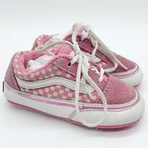 Vans Infant Old Skool Crib Trainers Checkered Pink/White Size 4 Casual Sneakers